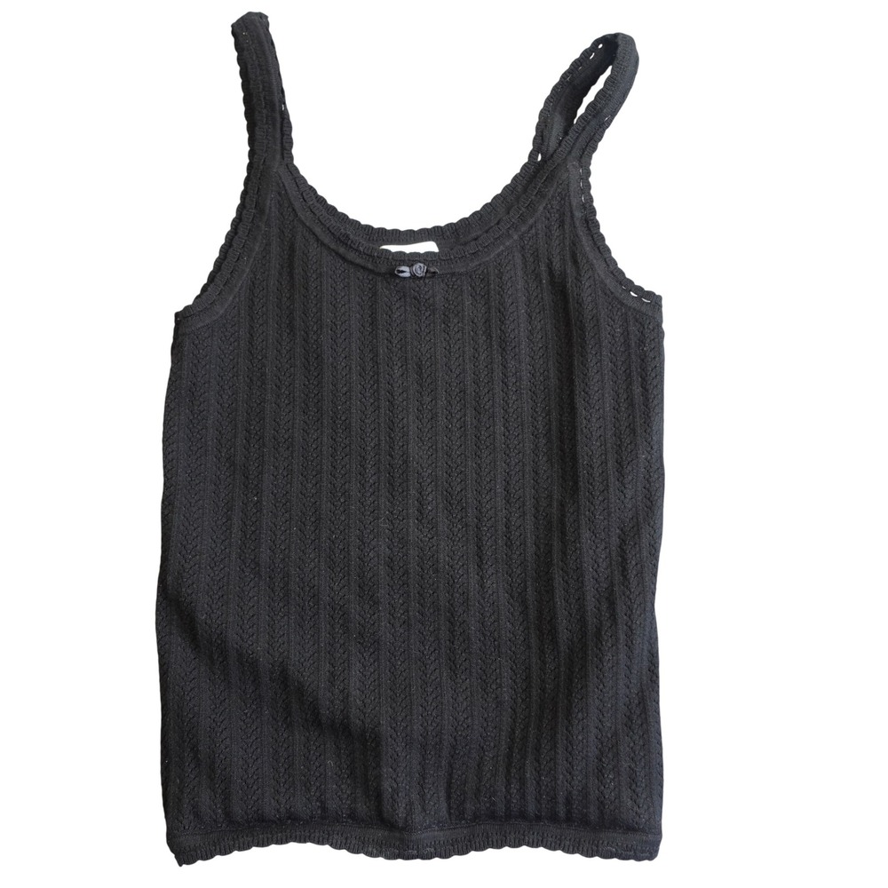 Wilfred‎ Pointelle Knit Tank Top S Black Bow Rosette Rib Scalloped Coquette Cami